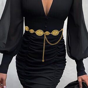 2/$30 Gold Medallion Waist Chain Belt Retro Adjustable For Dress Tunic Blouse